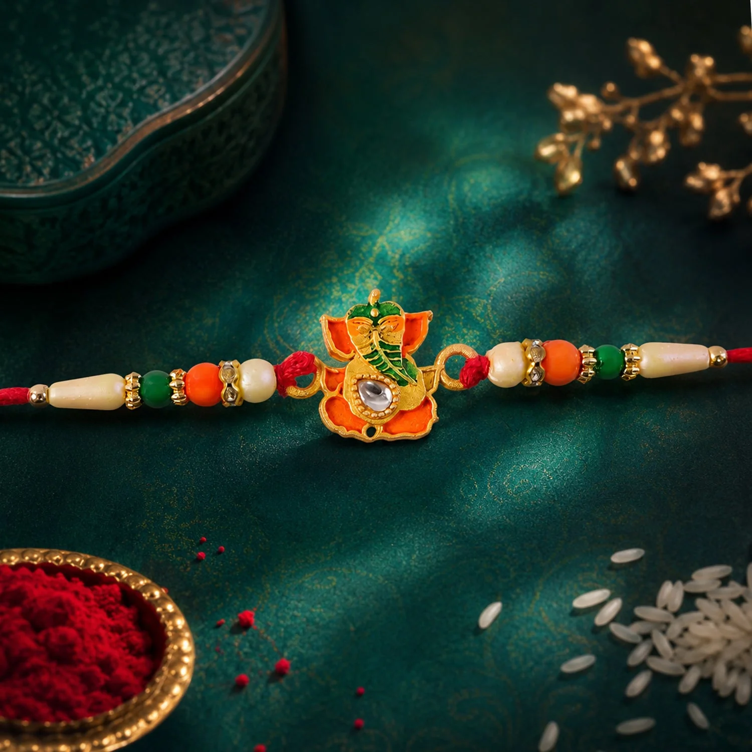 Lord Ganesha Character Premium Beaded Designer Rakhi for Brother - Image 2