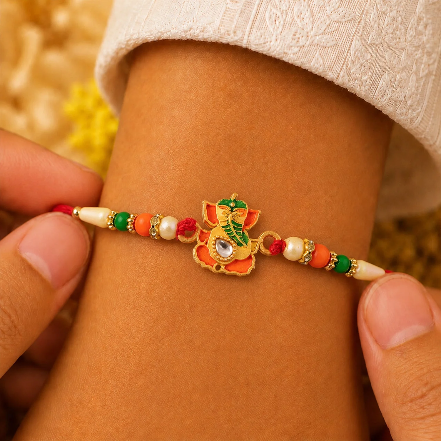 Lord Ganesha Character Premium Beaded Designer Rakhi for Brother - Image 3