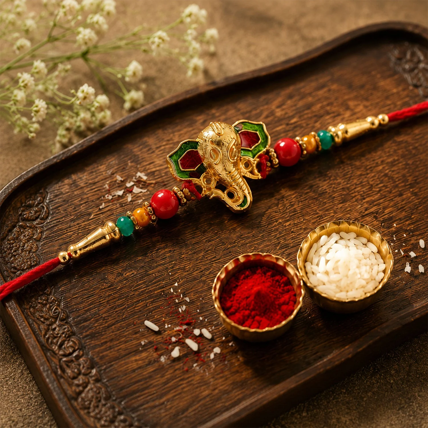 Lord Ganesha Rakhi – Elegant Meenakari Design for Brothers - Image 2