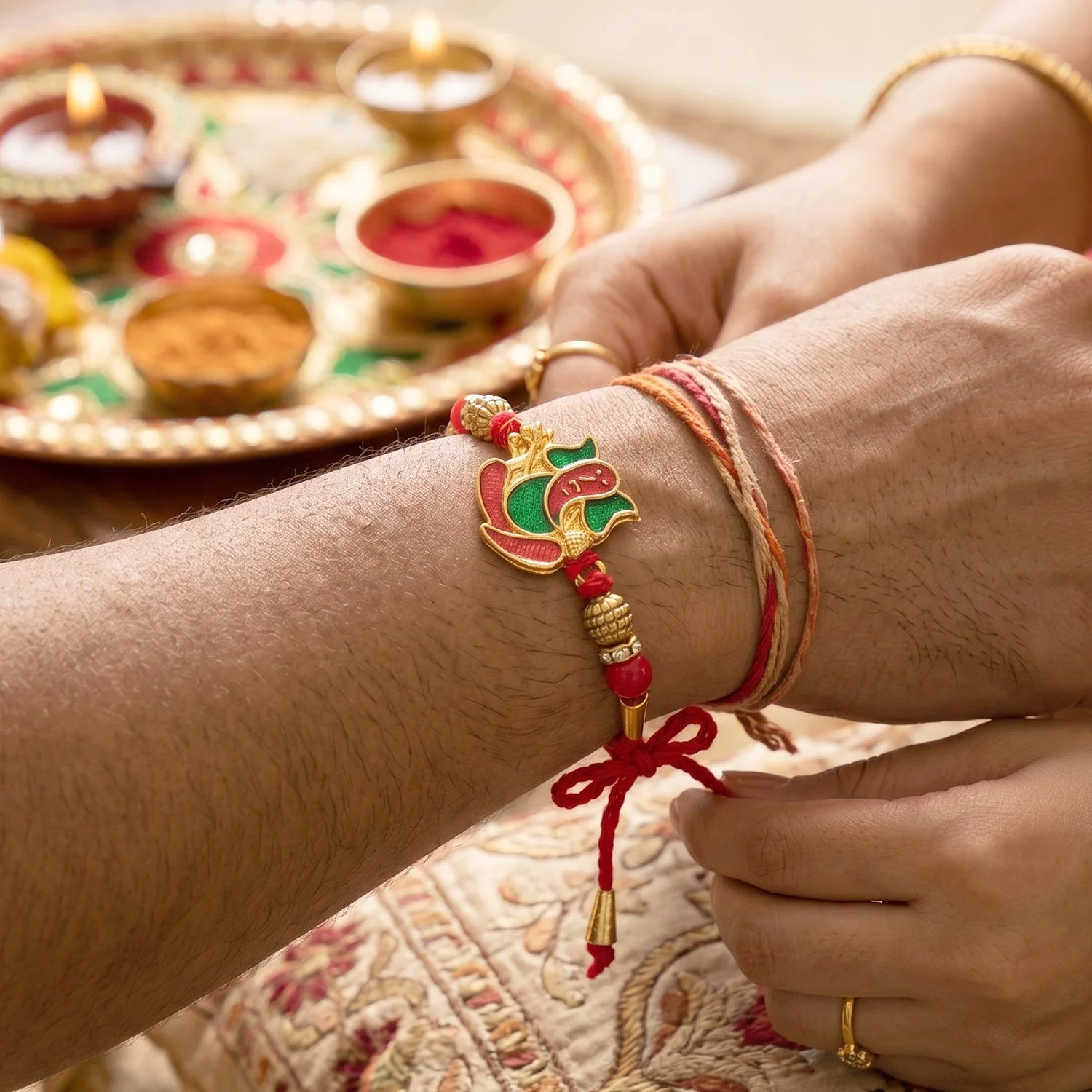 Lord Ganesha Meenakari Rakhi – Traditional yet Elegant Design - Image 3
