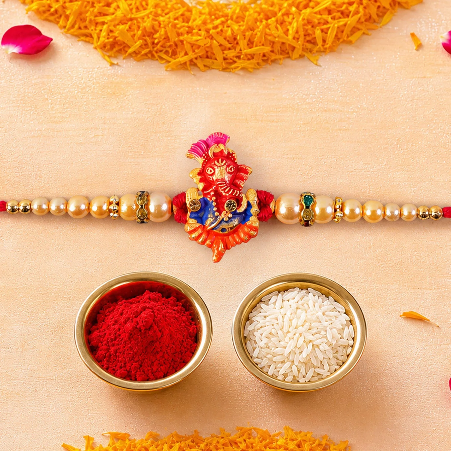 Lord Ganesha Premium Beaded Designer Rakhi for Brother - Image 3
