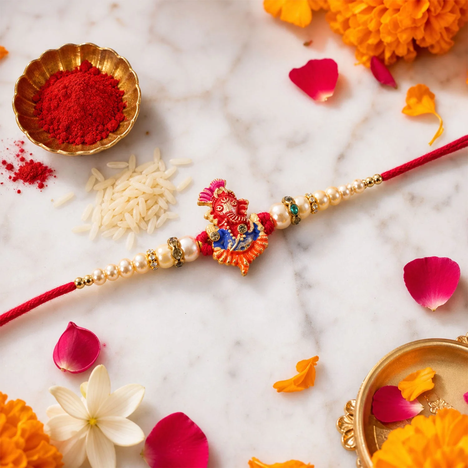 Lord Ganesha Premium Beaded Designer Rakhi for Brother - Image 4