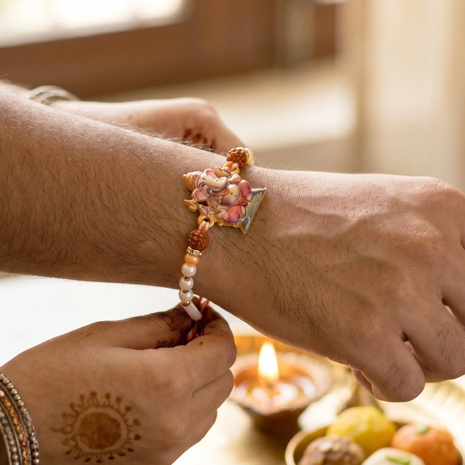 Lord Ganesha Rudraksha Beads Rakhi – Traditional & Stylish for Rakshabandhan - Image 5