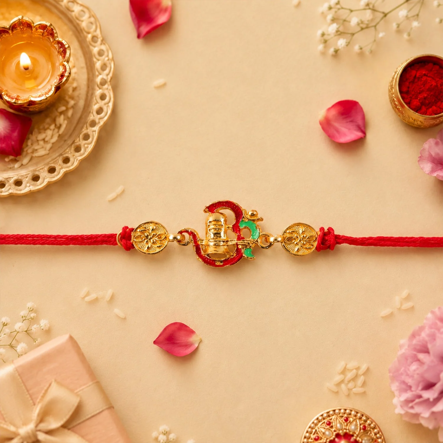 Divine Shivling Enamel Rakhi – Sacred Blessings for Brothers - Image 3
