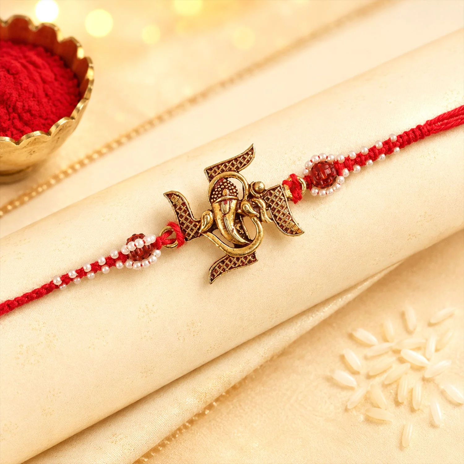 Lord Ganesha Square Premium Traditional Designer Rakhi for Brother - Image 4