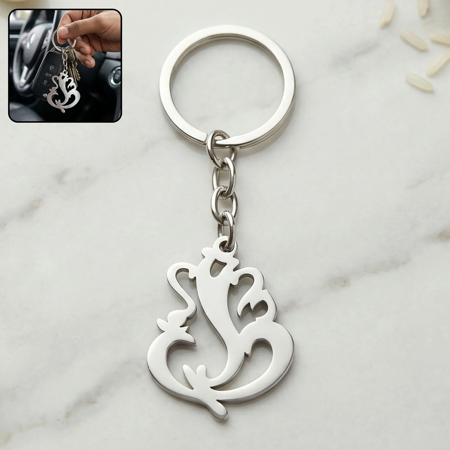 Lord Ganesha Stainless Steel Keychain | Premium Ganpati Metal Key Ring for Men & Women