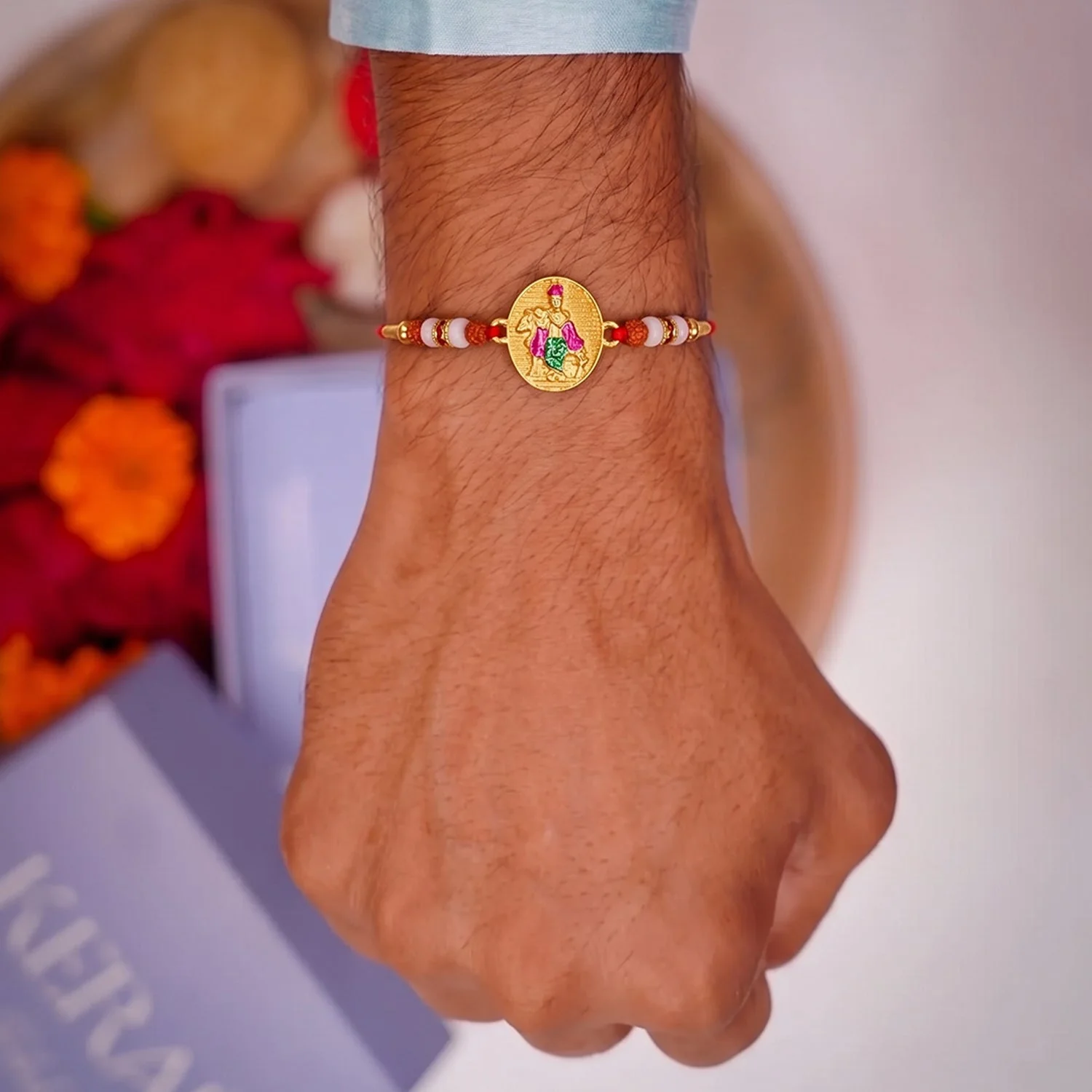 Lord Krishna Rakhi – Elegant Rudraksha Beads for Raksha Bandhan - Image 2