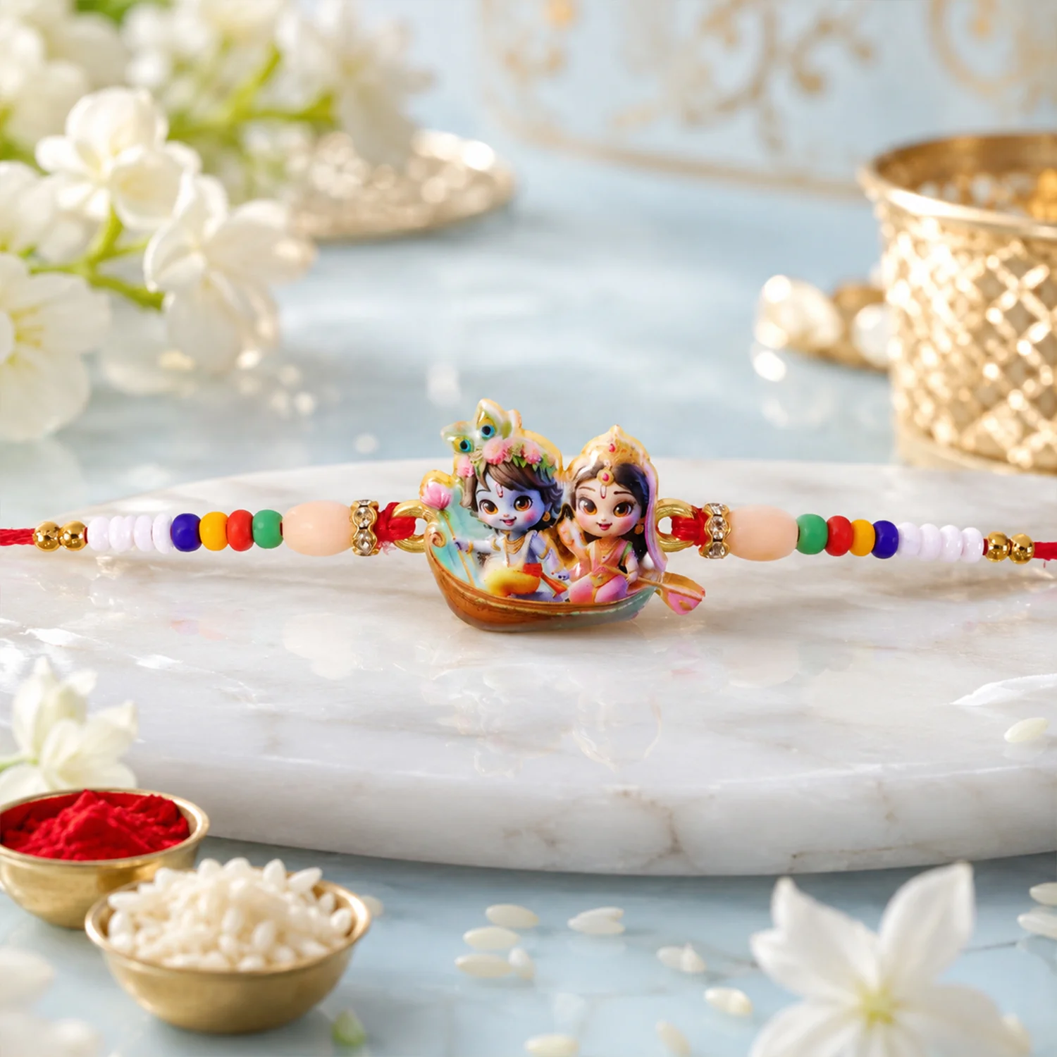 Shop Lord Krishna Radha Rakhi Devotional Gift for Brother - Image 2