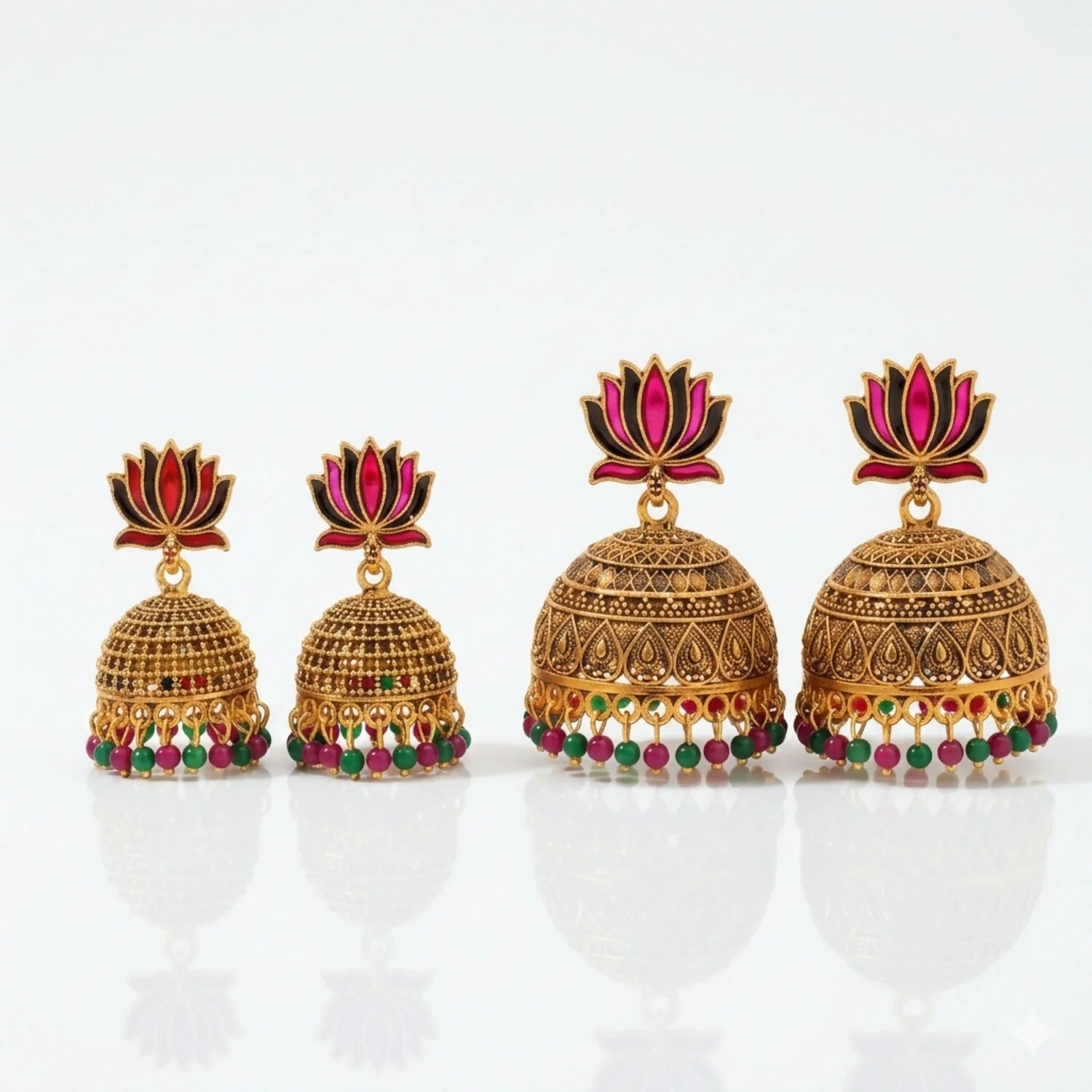 Lotus Enamel Meenakari Jhumka Earrings Festive Combo Set of 2 Pairs for Women - Image 5