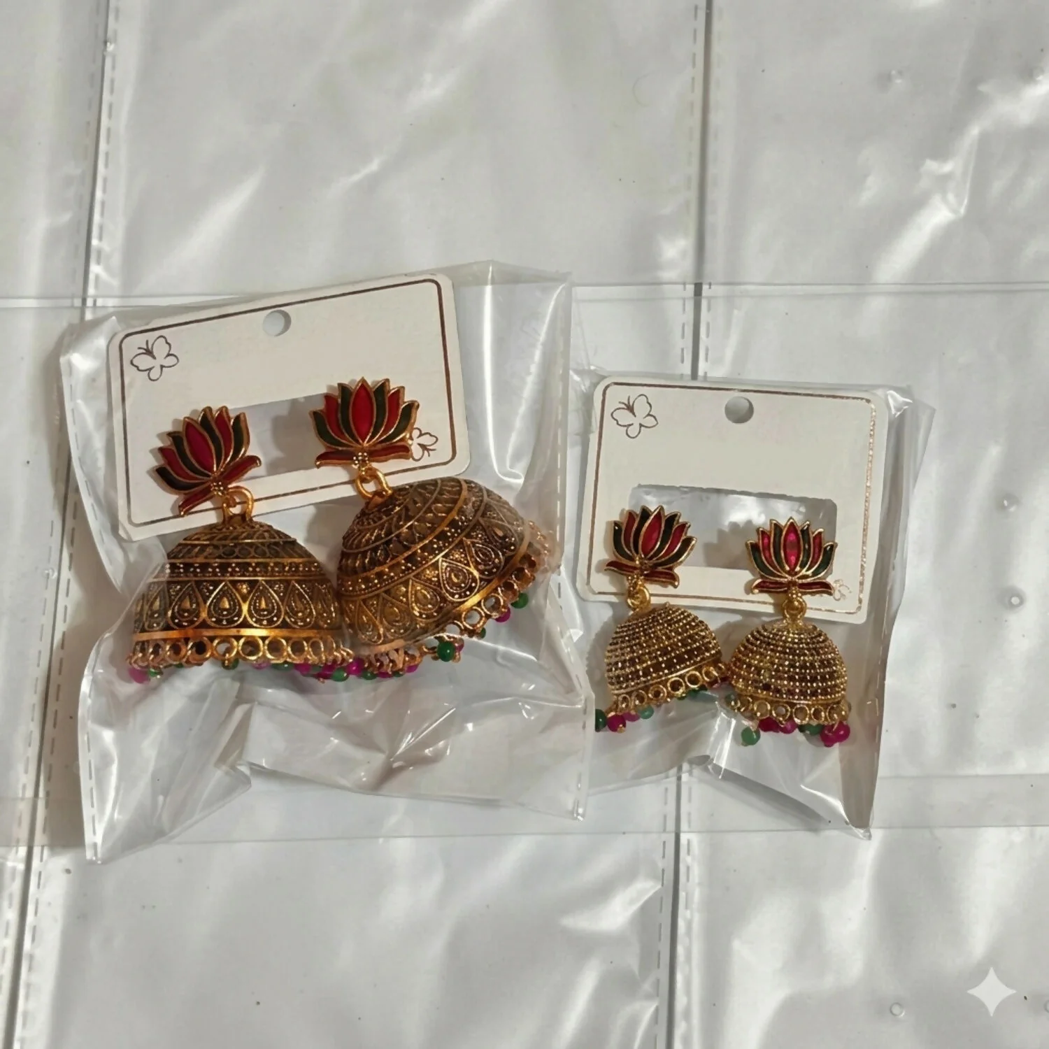 Lotus Enamel Meenakari Jhumka Earrings Festive Combo Set of 2 Pairs for Women - Image 7