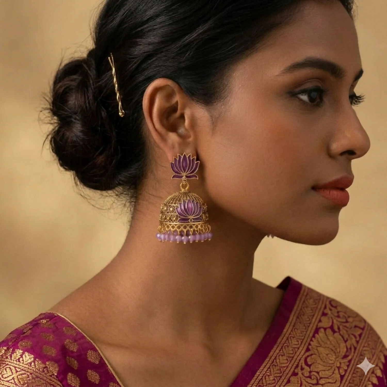 Lotus Meenakari Jhumka Earrings Combo Pack Set of 2 Pairs for Women Plum Maroon - Image 3
