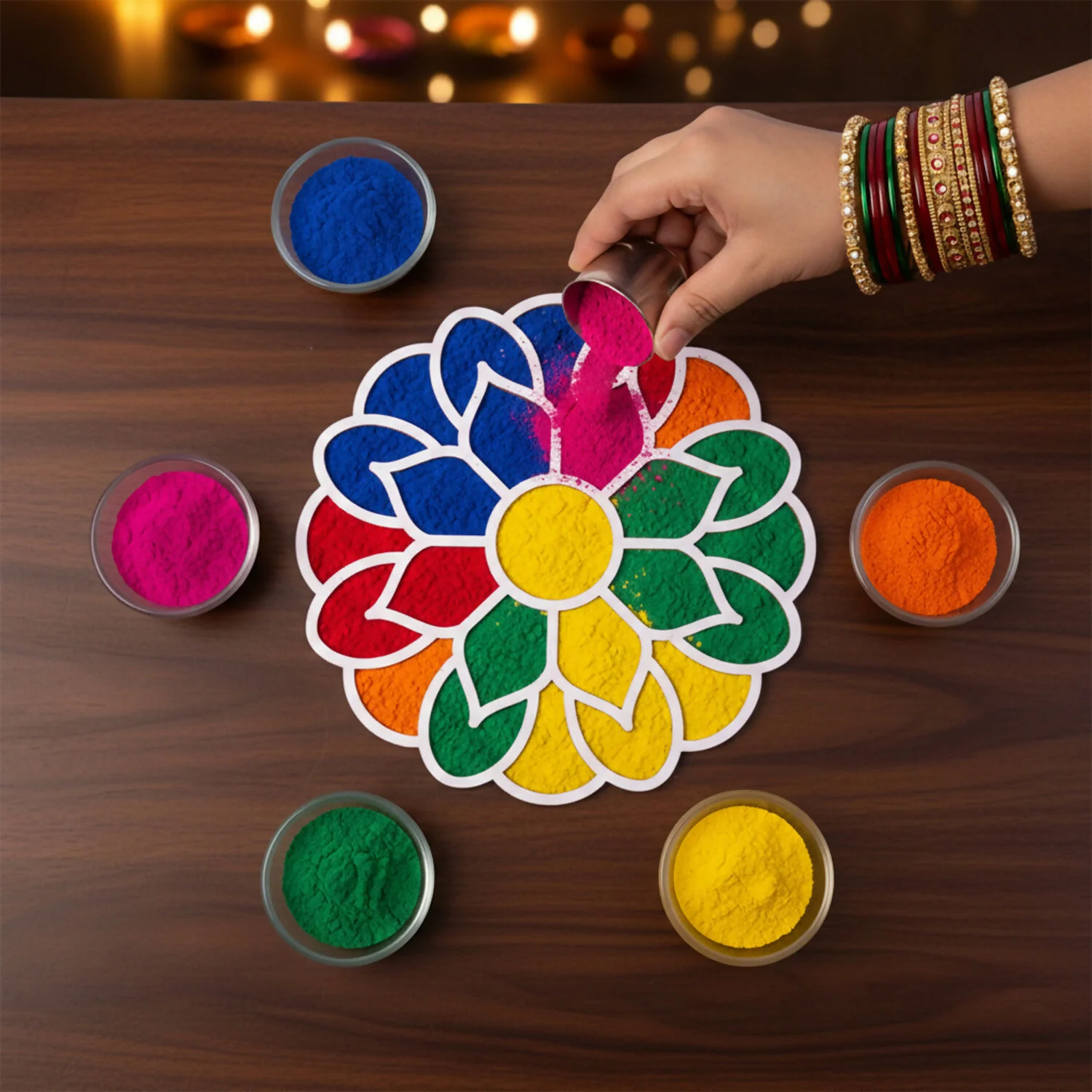Lotus Rangoli Stencil – Reusable MDF Template for Precise Diwali Decor - Image 2