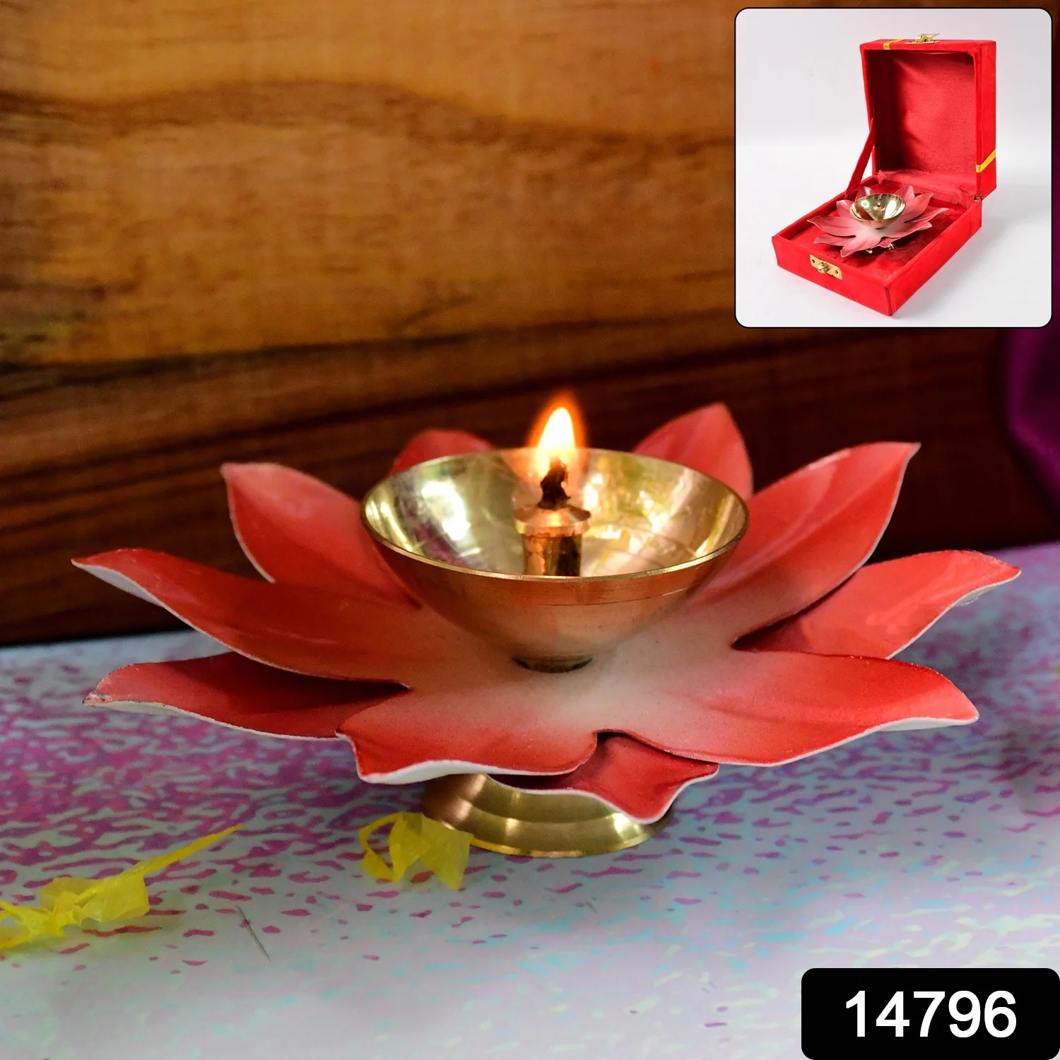 Brass Lotus Oil Diya – Elegant Spiritual Pooja Light - Image 2