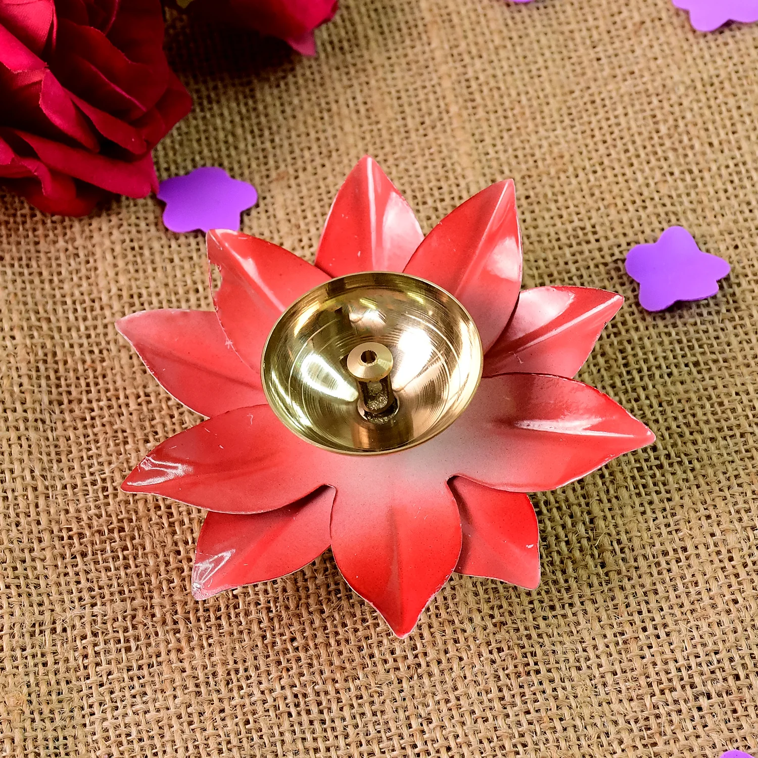 Brass Lotus Oil Diya – Elegant Spiritual Pooja Light - Image 4