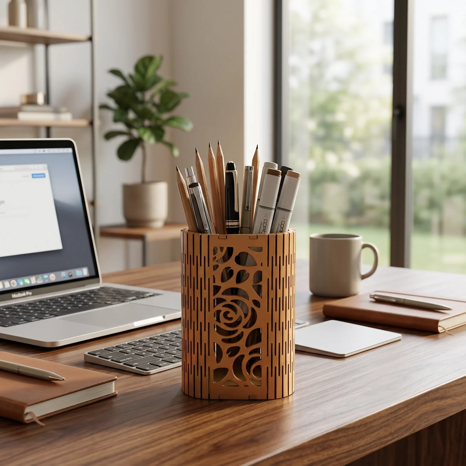 Wooden Pen Holder Laser Cut MDF Desk Organizer for Office - Image 2
