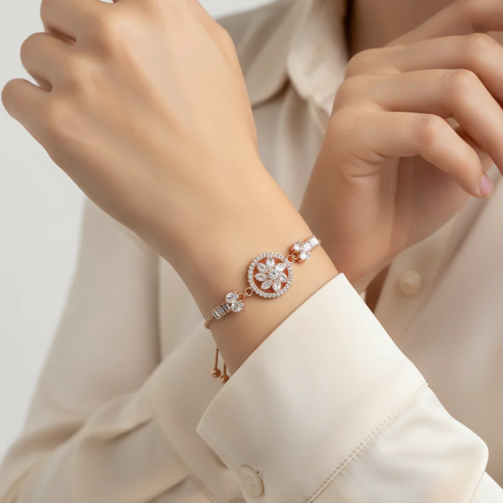 AD Floral Motif Bracelet – Luxury Party Wear Jewellery - Image 2