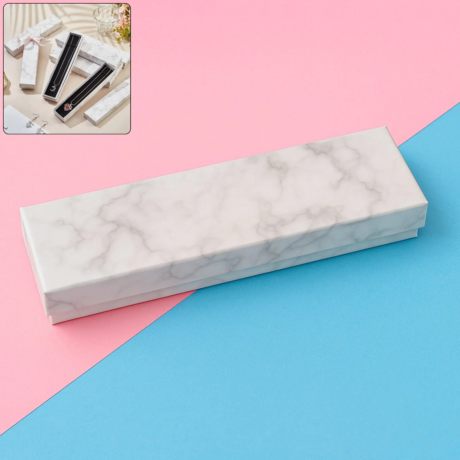 Jewelry Gift Box – Marble Finish Velvet Insert for Bracelets 21x5cm - Image 3