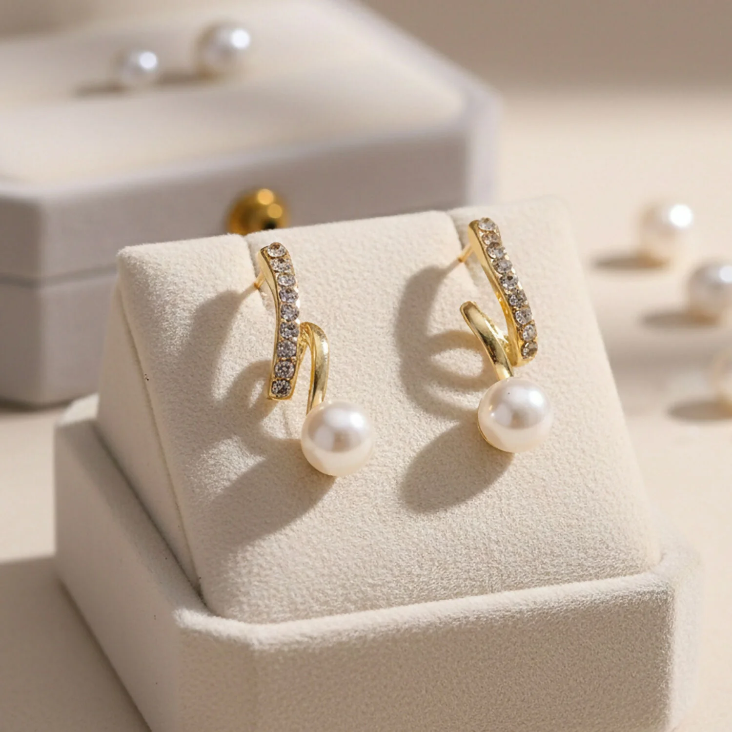 Gold Pearl Drop Earrings for Women – Elegant Korean Style - Image 3
