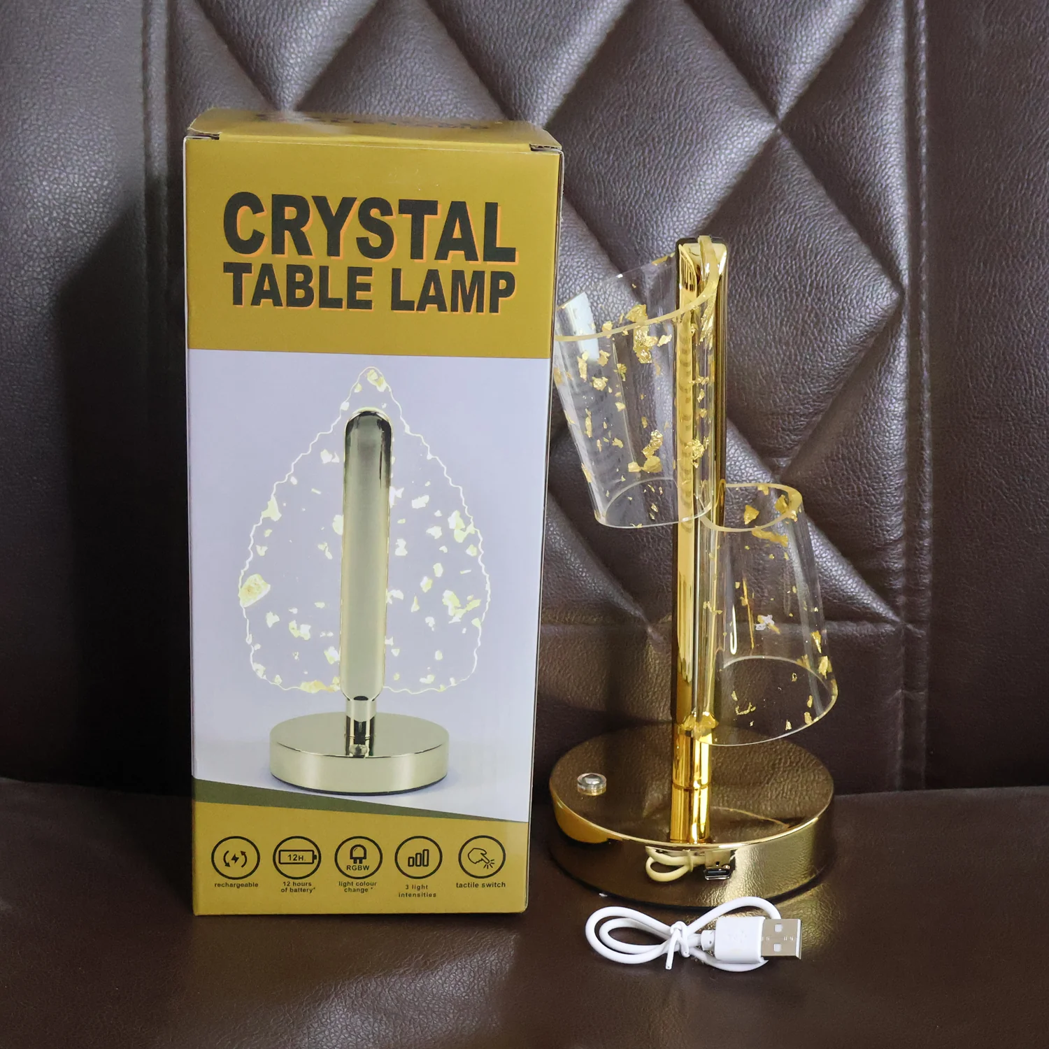 Golden Crystal LED Double Shade Table Lamp – Elegant USB Charging Light - Image 7