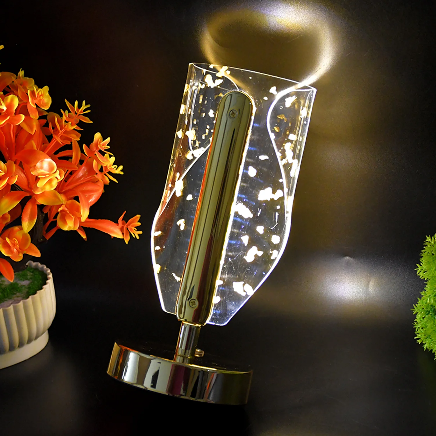 Crystal Table Lamp – Luxury Golden Leaf Design with USB Charging - Image 3