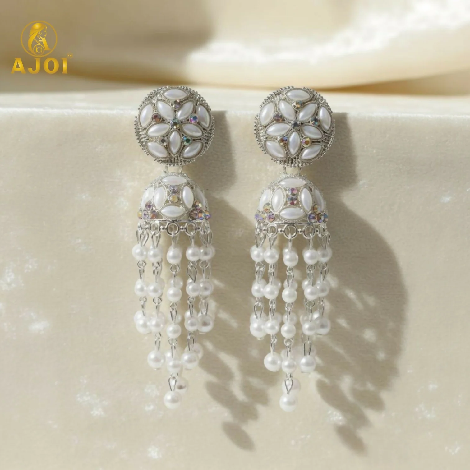 Pearl Chandelier Jhumka Earrings – Luxury Floral Cascade Design - Image 4