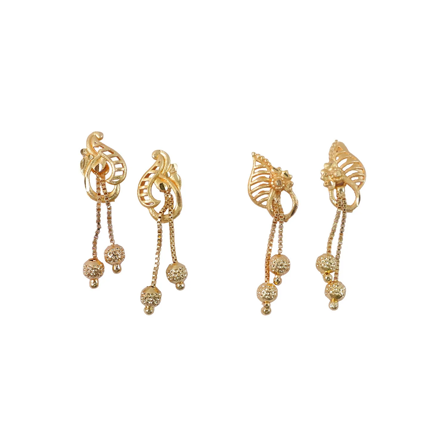 Designer Earrings Set – Elegant Gold Tone Pair with Leaf & Swirl Details - Image 5