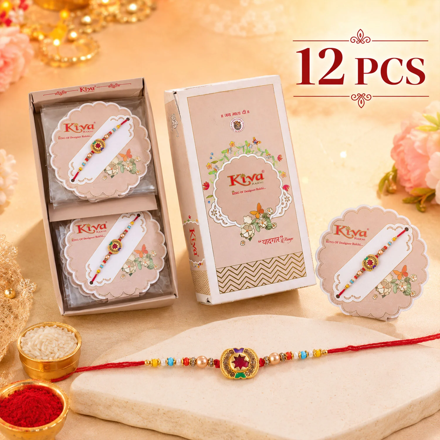Magenta Star Floral Meenakari Rakhi for Brother with Pearl Beads Gift - Image 2