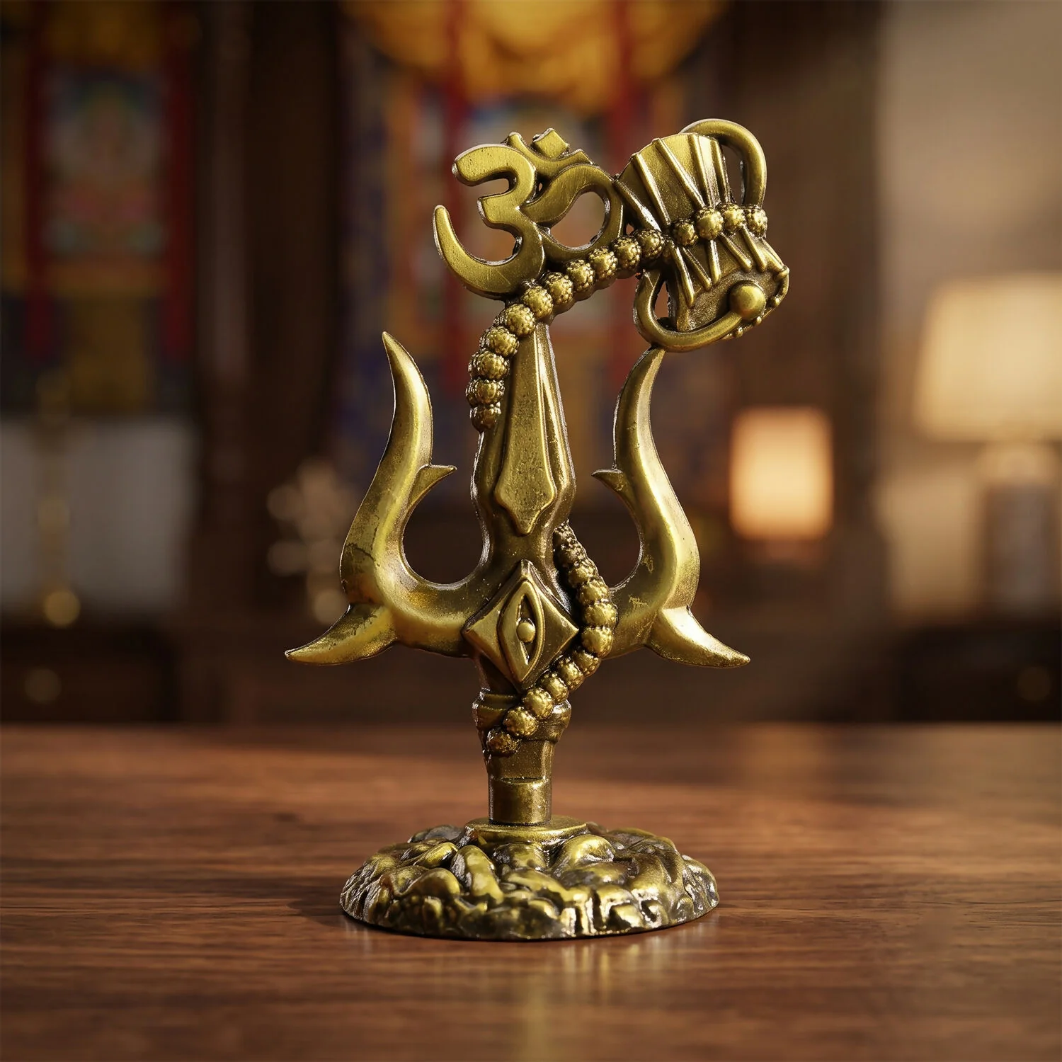 Mahadev Om Trishul Damru Showpiece Antique Gold for Spiritual Home Decor - Image 2
