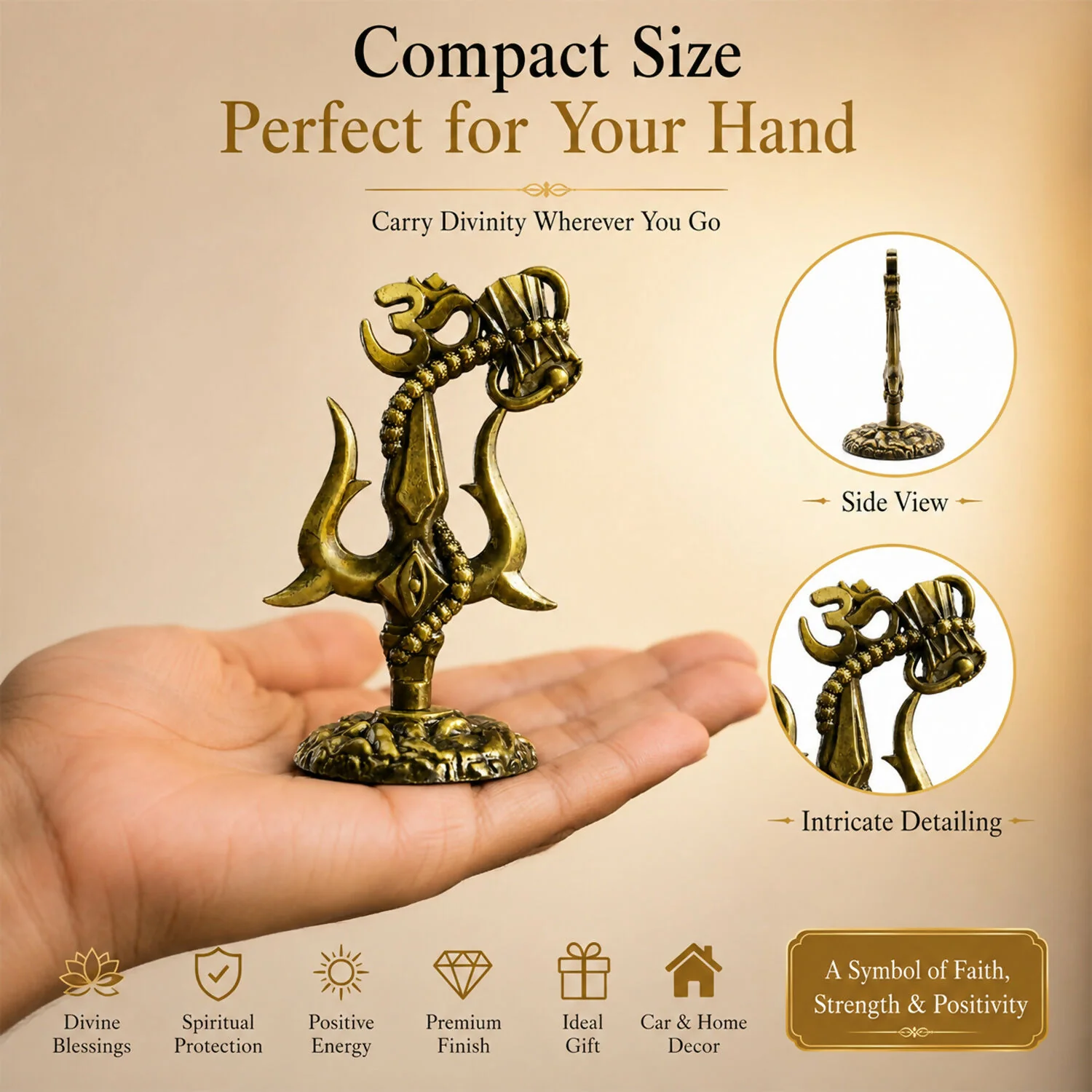 Mahadev Om Trishul Damru Showpiece Antique Gold for Spiritual Home Decor - Image 4