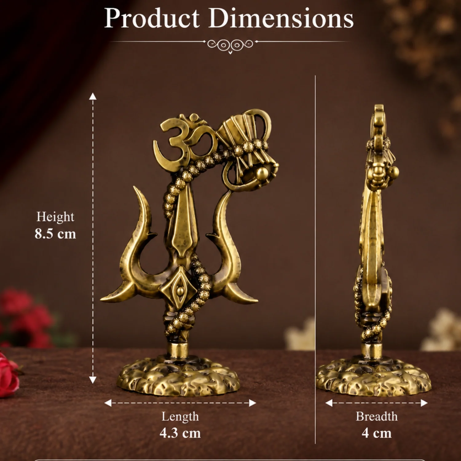 Mahadev Om Trishul Damru Showpiece Antique Gold for Spiritual Home Decor - Image 7