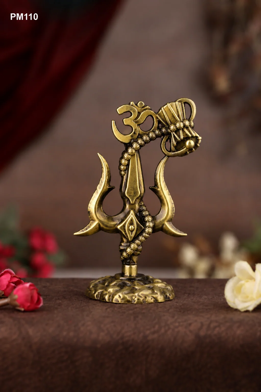Mahadev Om Trishul Damru Showpiece Antique Gold for Spiritual Home Decor - Image 8