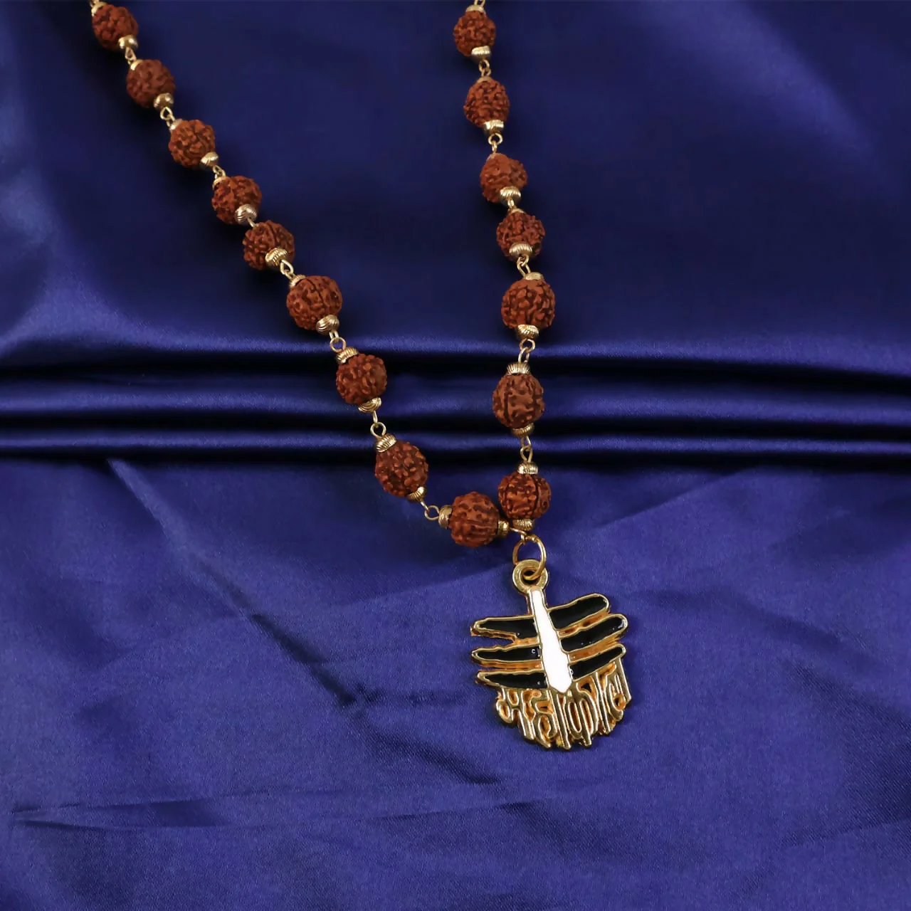 Mahakal Rudraksha Mala – Spiritual Necklace with Gold-Plate Shiv Pendant - Image 4