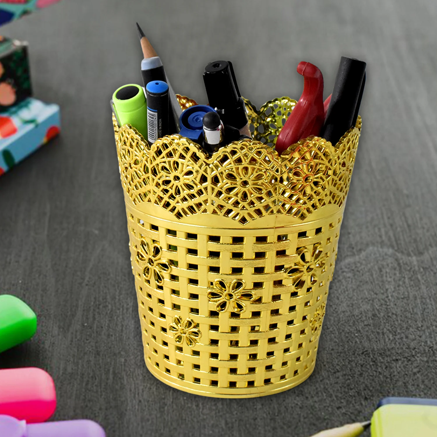 Makeup Brush Holder Metal Mesh Desk Organizer Stand for Vanity (1 Pc) - Image 3