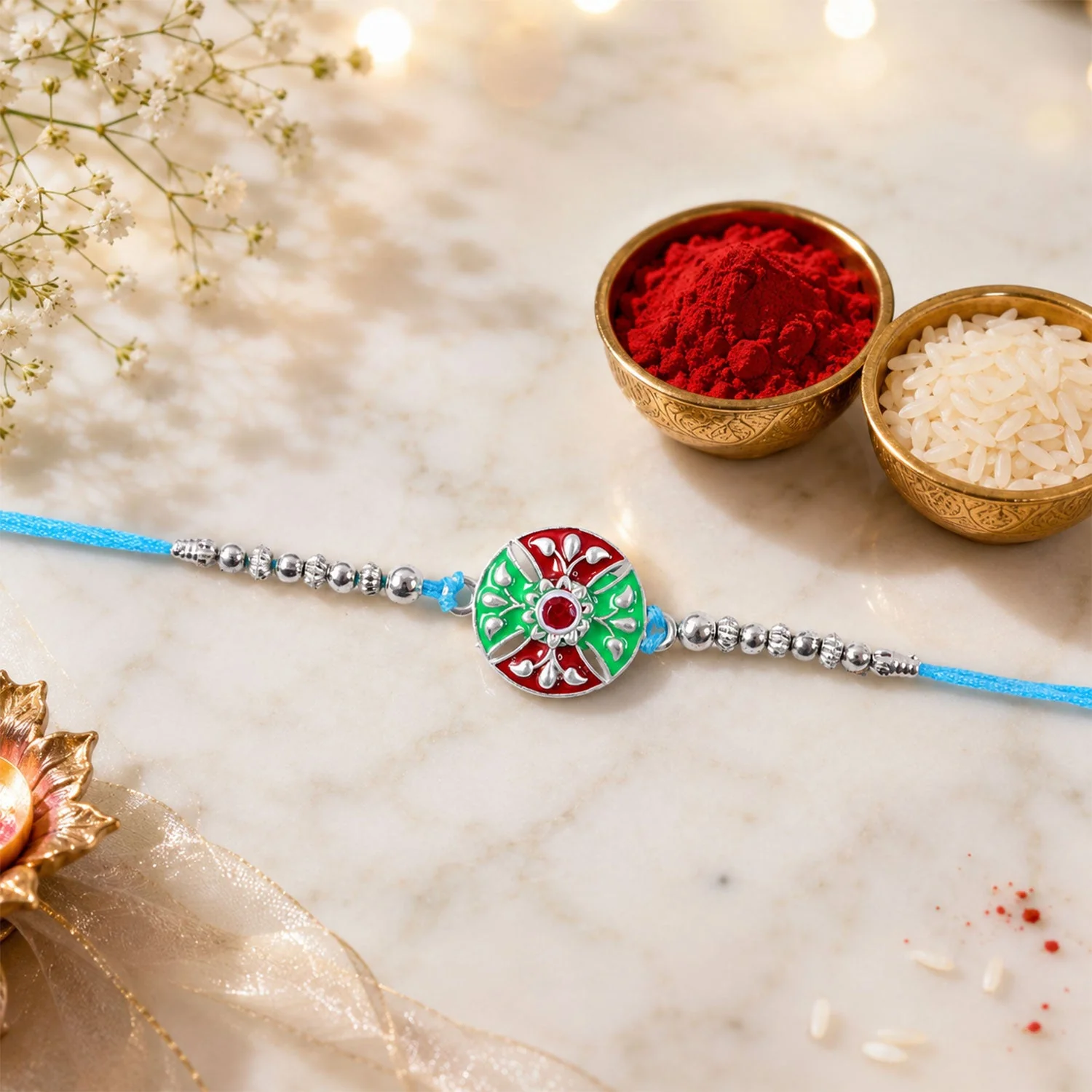 Meenakari Floral Rakhi – Vibrant & Elegant Brother Gift - Image 3