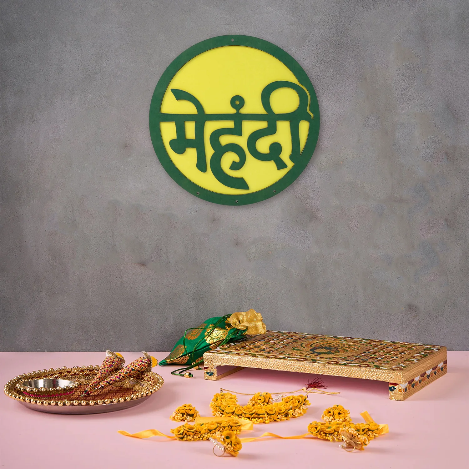 Mehndi Ceremony Wall Hanging – Lightweight Round Decorative Sign - Image 7