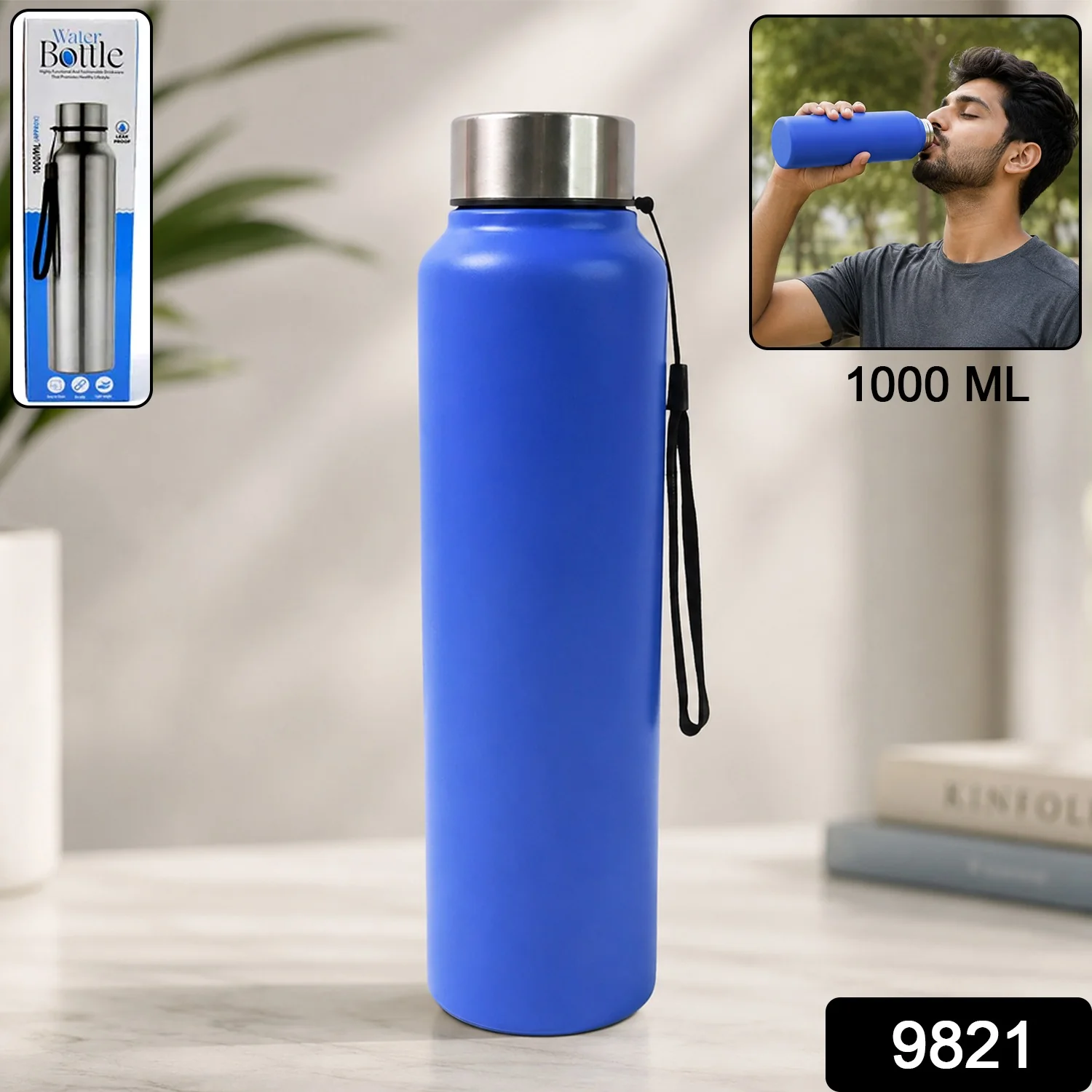 Men Stainless Steel Leak Proof Water Bottle 1000 ML Gym Office Sports (1 Pc) - Image 2