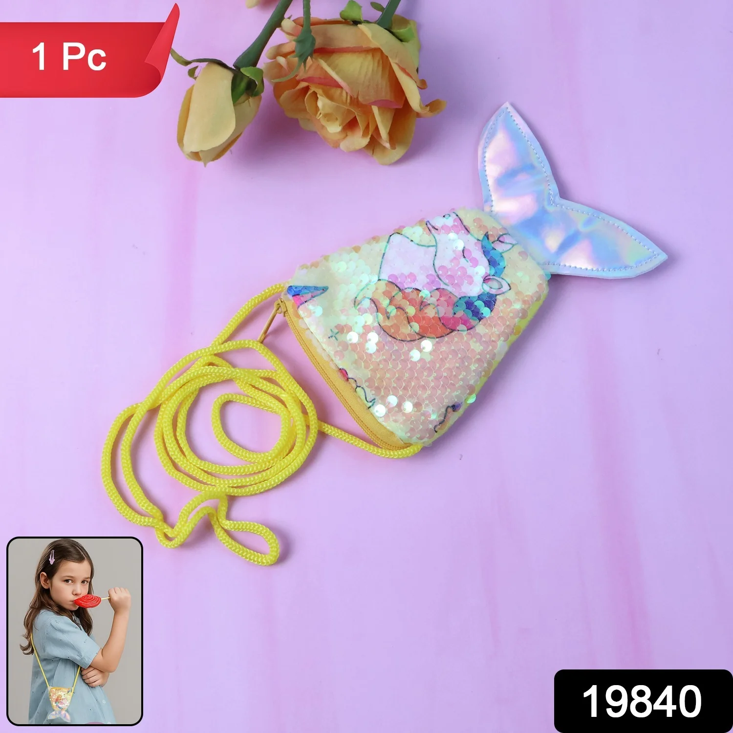 Mermaid Tail Kids Sling Bag – Colorful Reversible Sequins - Image 2