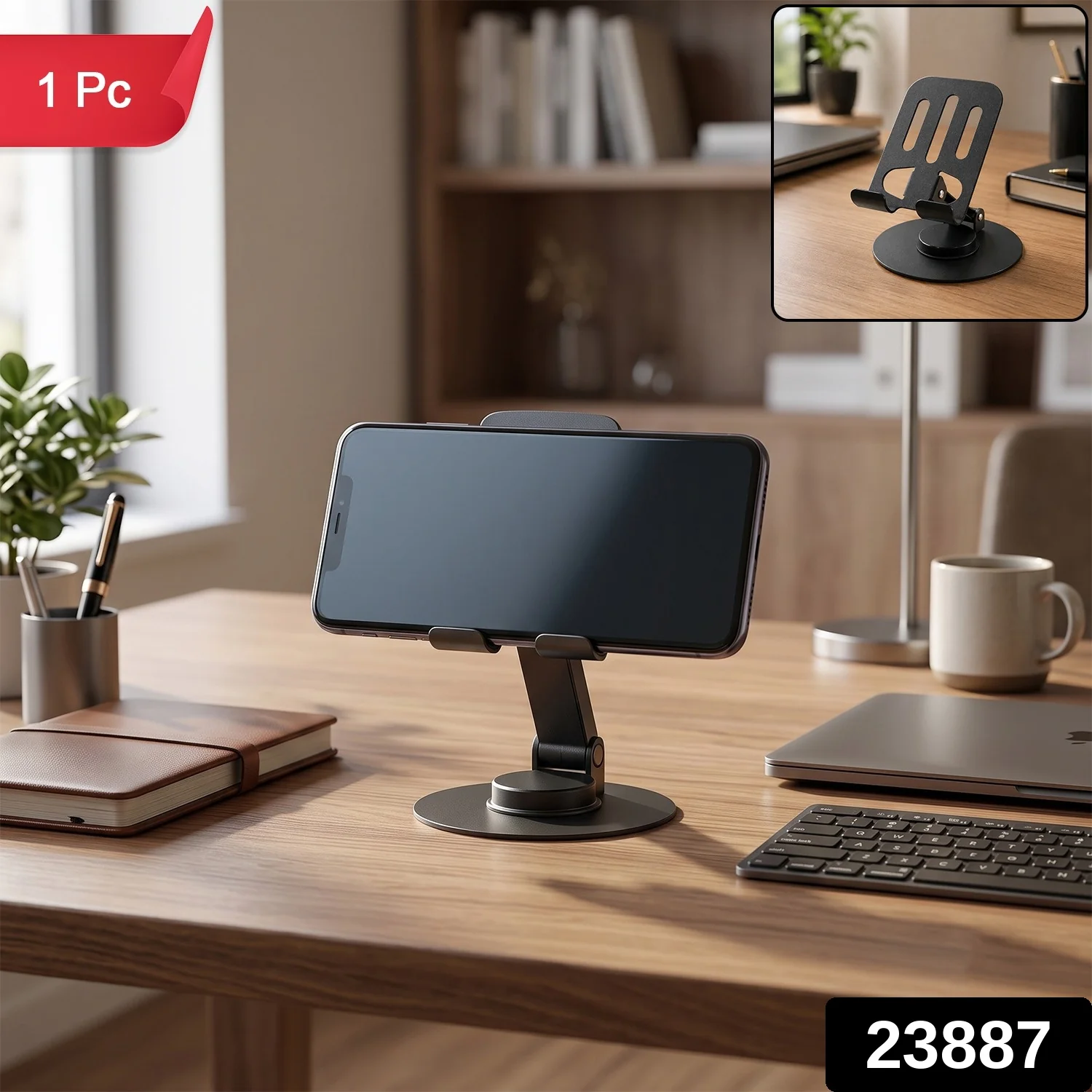 Metal Foldable Mobile Stand 360 Degree Rotating Adjustable Holder (1 Pc) - Image 2