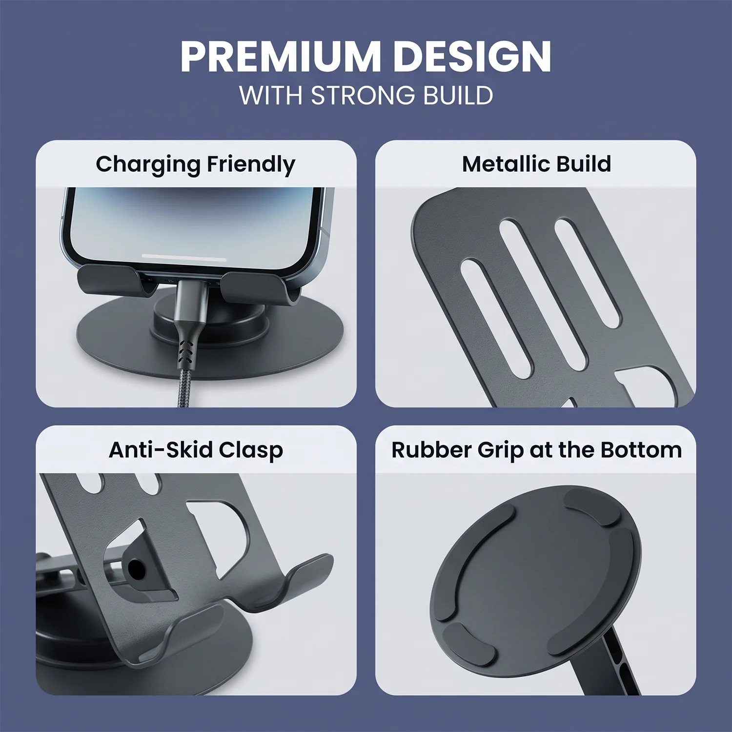 Metal Foldable Mobile Stand 360 Degree Rotating Adjustable Holder (1 Pc) - Image 7