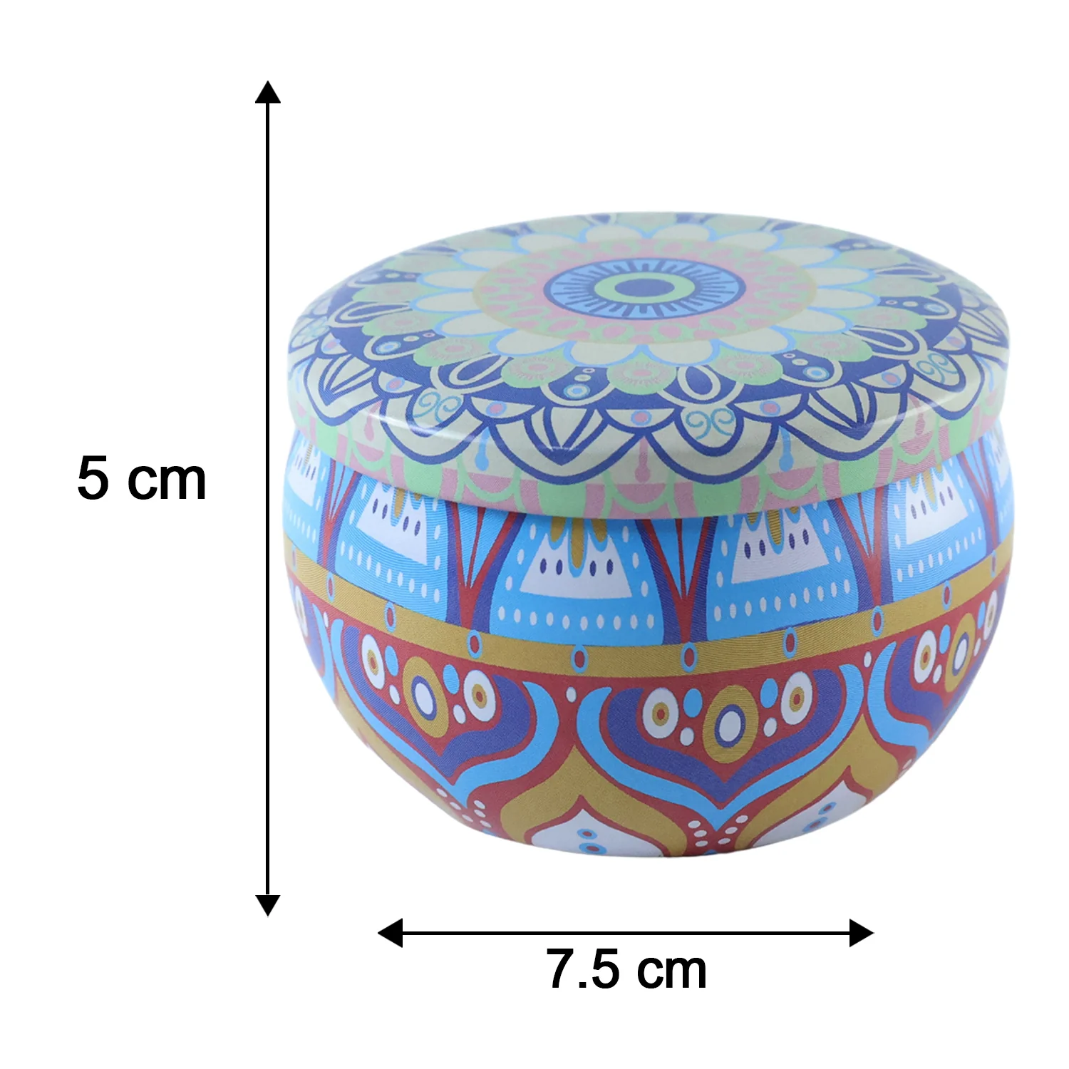 Metal Mandala Tin Box, Decorative Round Container for Candle and Trinkets (1 Pc) - Image 6