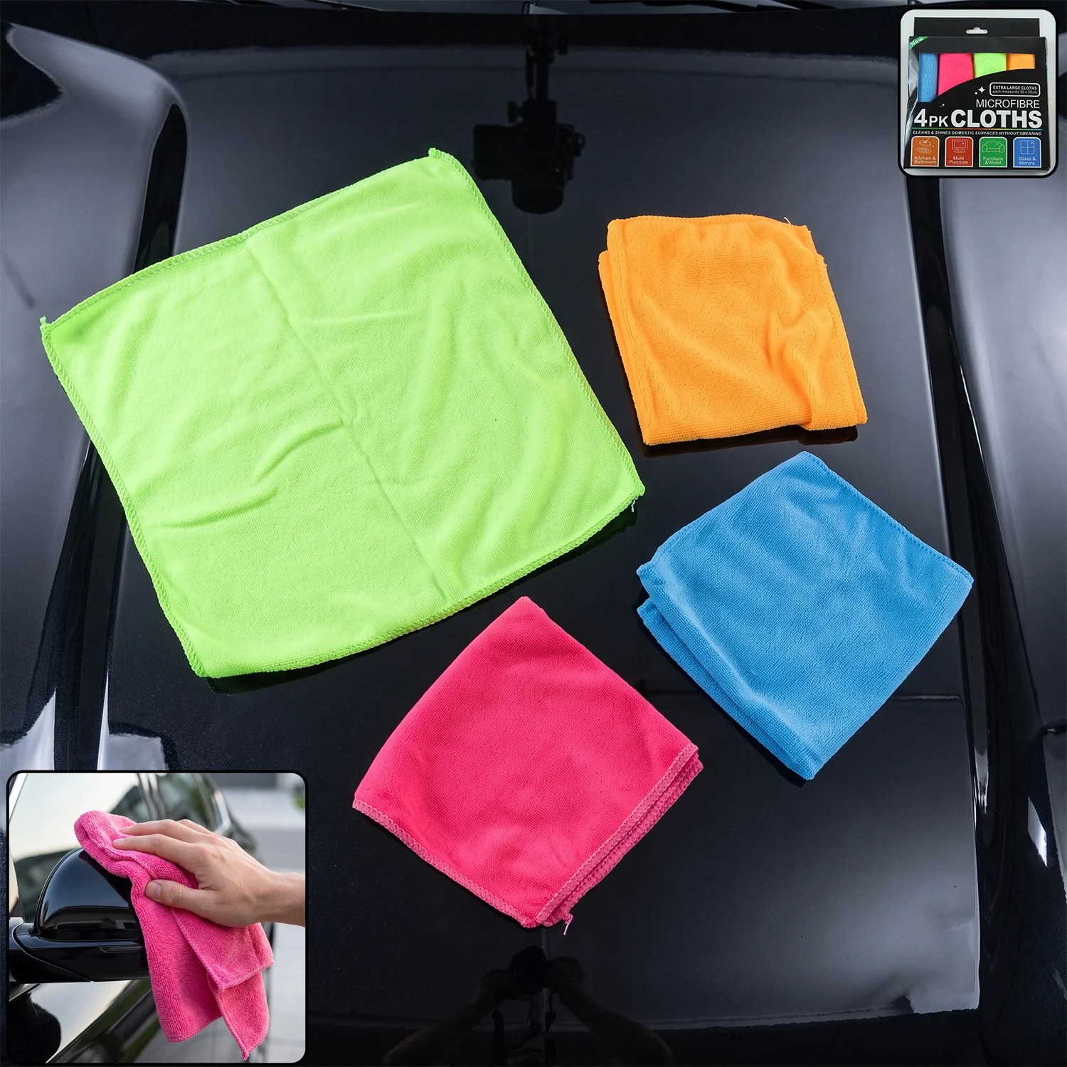 Microfibre Cleaning Cloth Set 30x30 cm for Home Kitchen and Glass (4 Pc Set) - Image 3