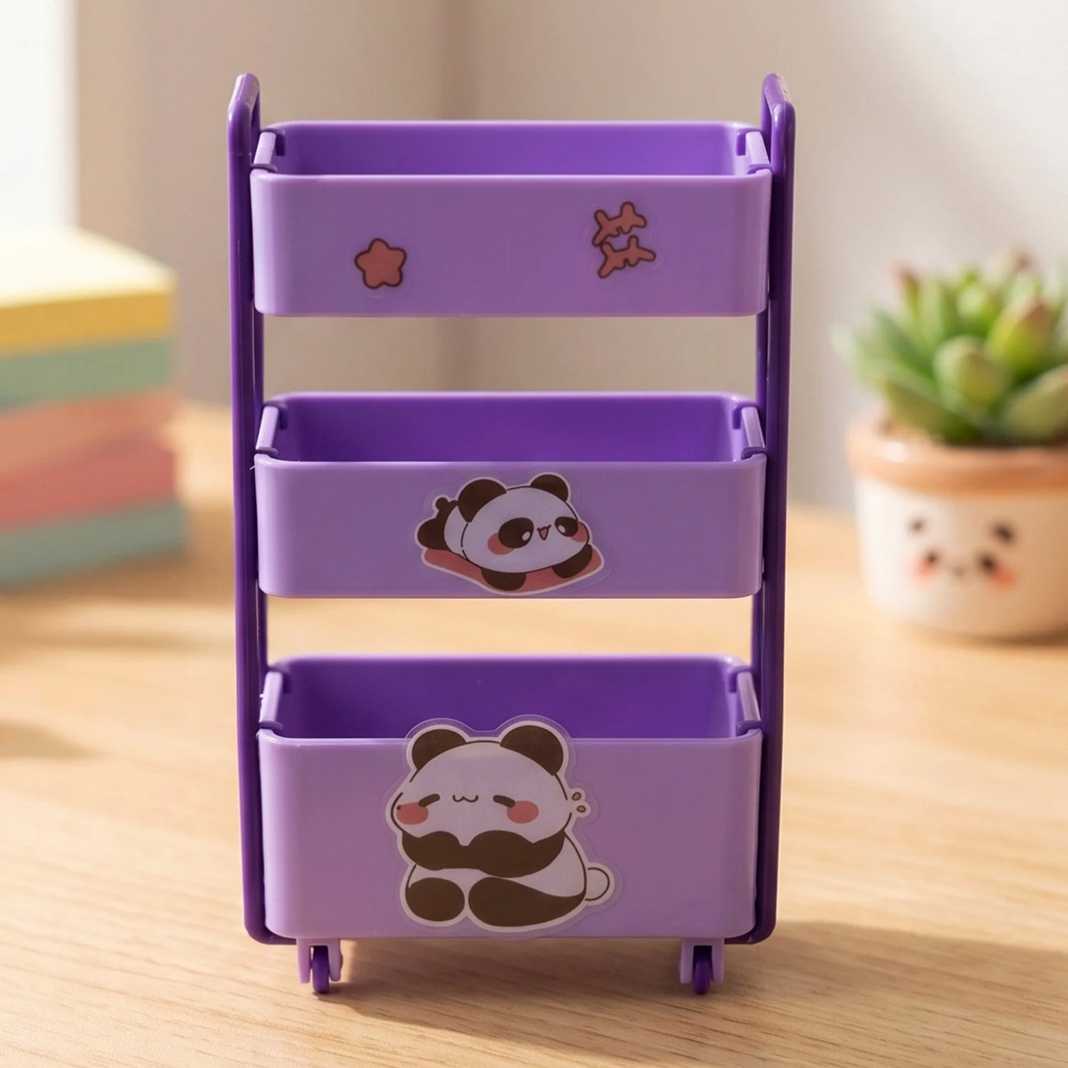 Mini Storage Trolley – 3-Tier Desk Organizer with Wheels for Kids and Office - Image 4