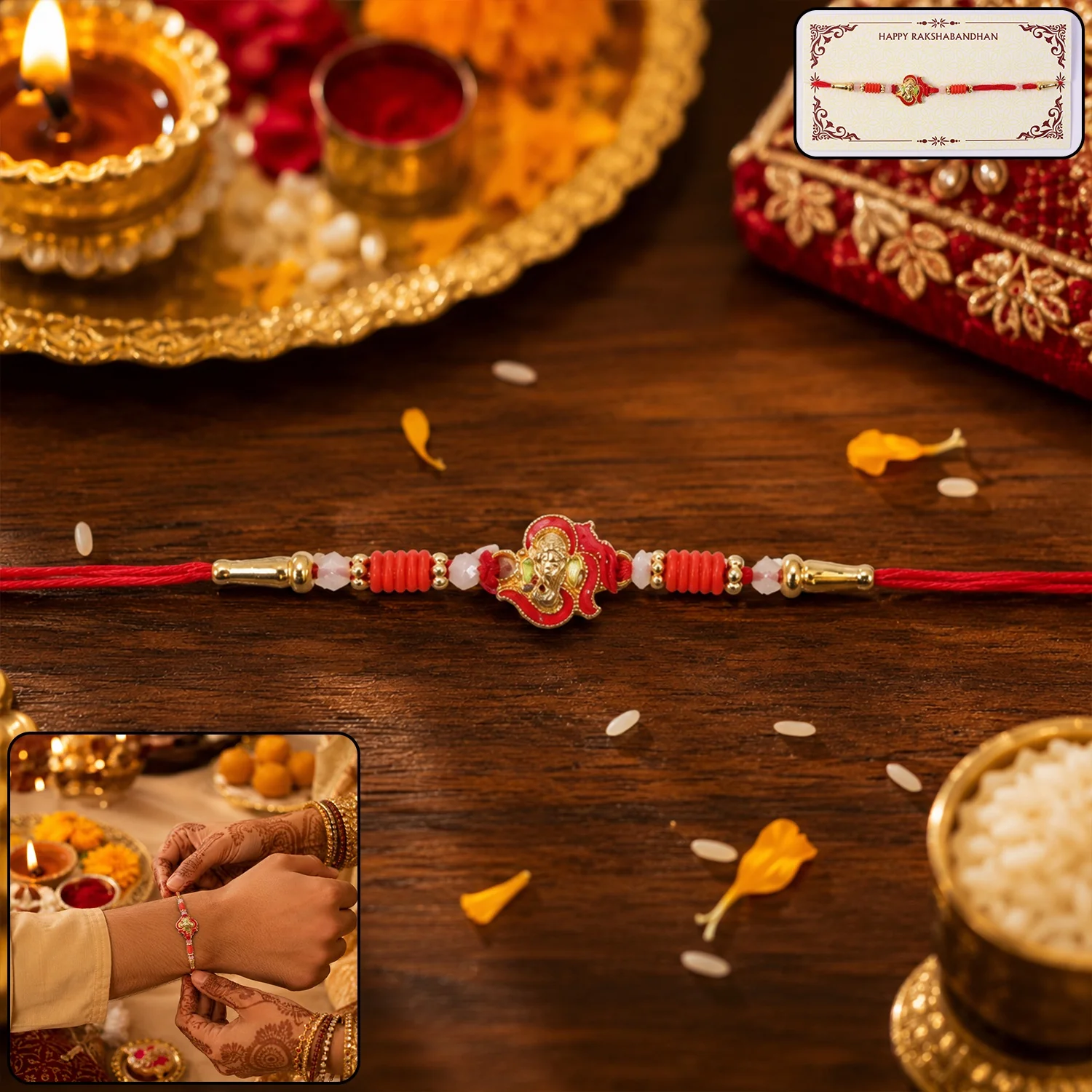Mini Lord Ganesha Rakhi – Traditional Designer Gift for Brother