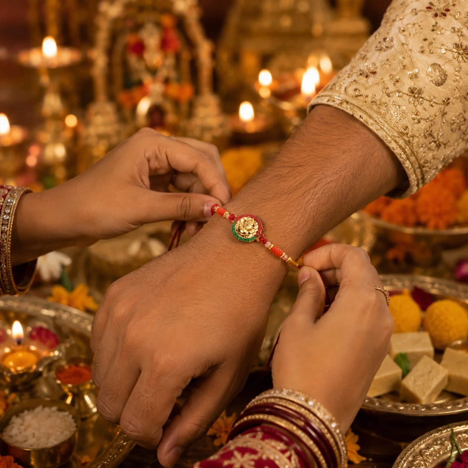 Mini Lord Ganesha Rakhi – Elegant Traditional Festive Accessory - Image 2