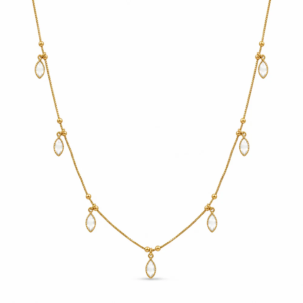 Minimalist Gold Necklace with Clear Faceted Teardrop Gemstone Pendants - Image 3