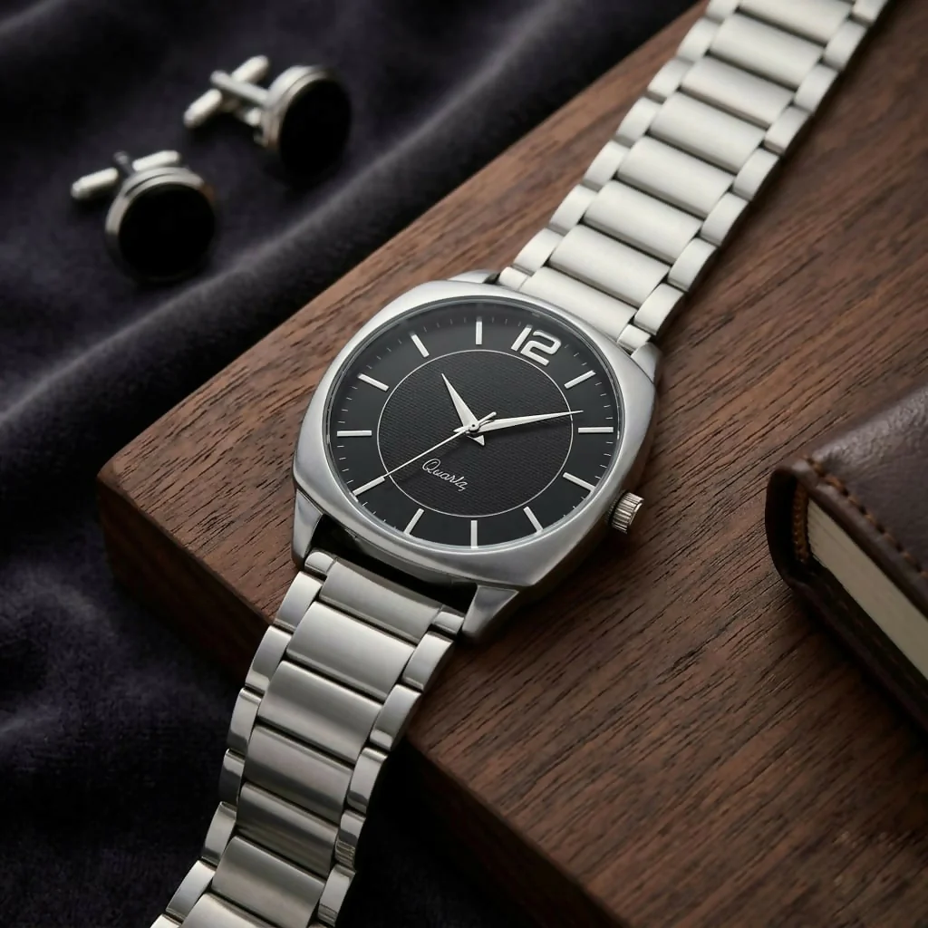 Minimalist Quartz Watch – Square Dial & Metal Band for Men - Image 2