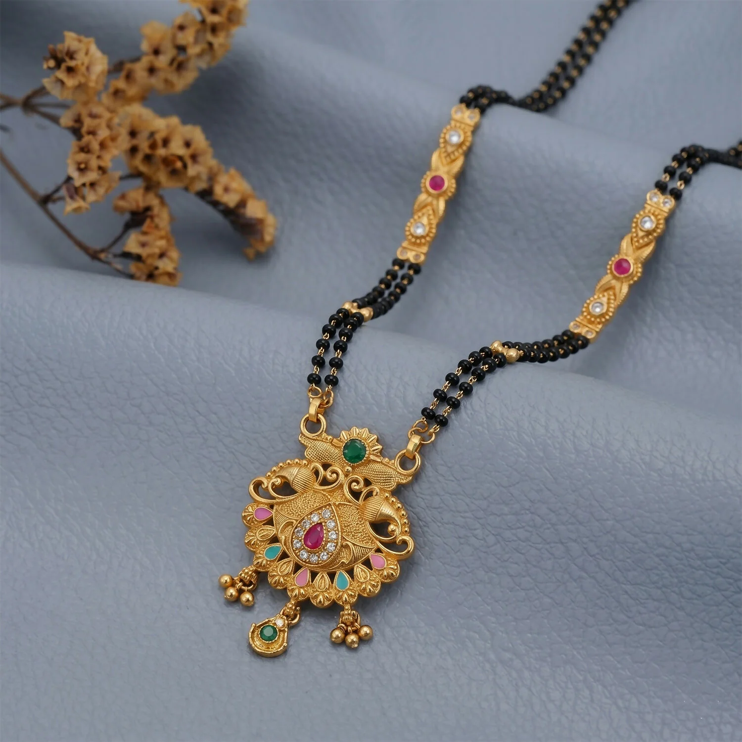 Mangalsutra with Twin Peacock Pendant – Elegant Festive Jewelry - Image 3