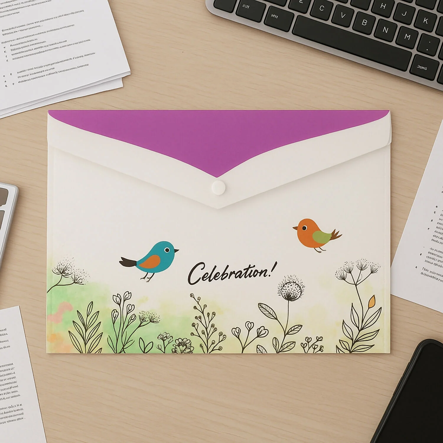 Printed A4 Document Folder – Decorative Button Closure - Image 2