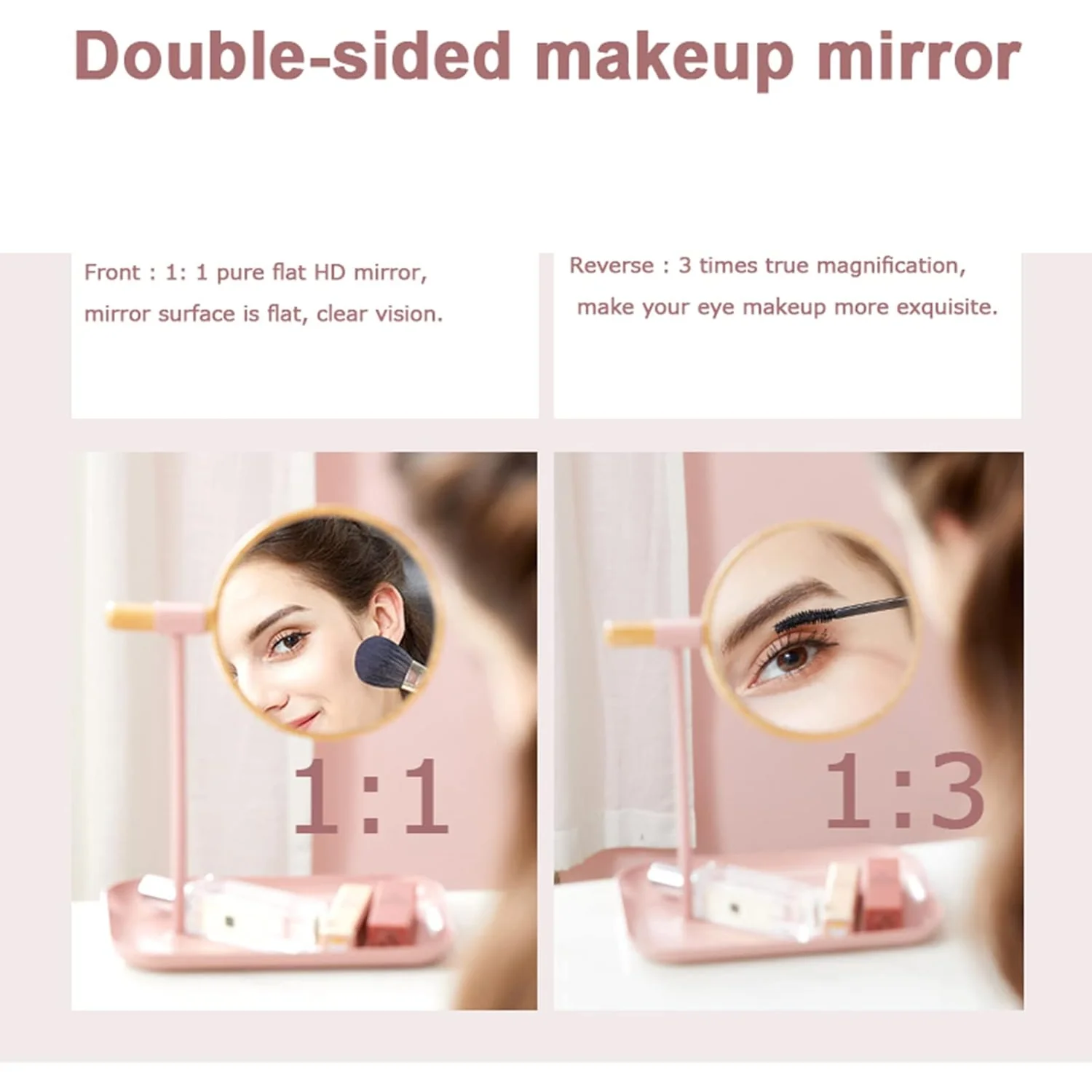 Tabletop Makeup Mirror – Modern Round Frame with Wooden Finish - Image 9