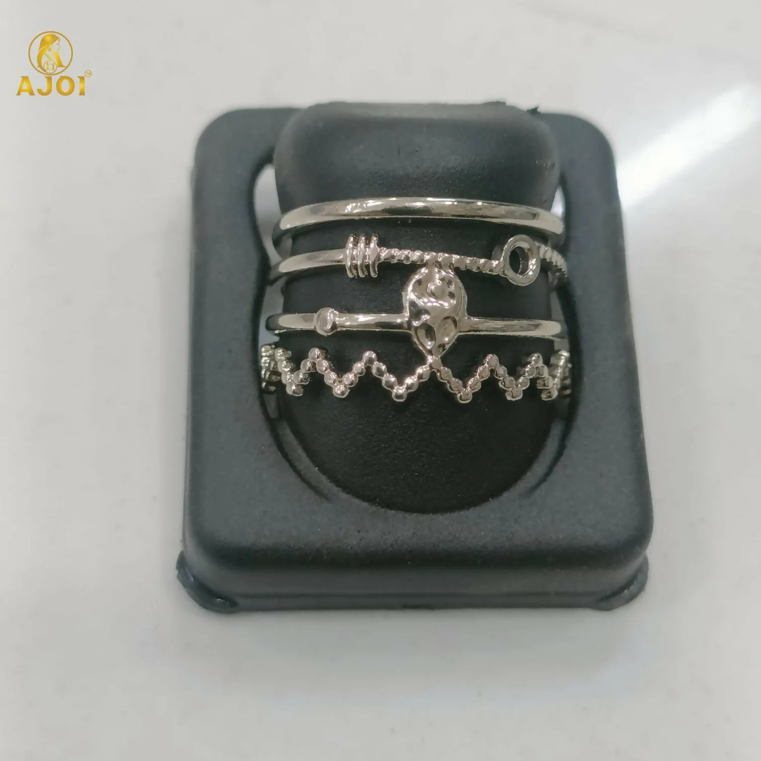 Silver Adjustable Ring – Modern Stack Style with Crystal Detail - Image 5